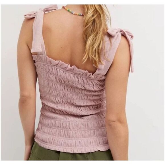 Anthropologie smocked tulle adjustable straps‎ pink mauve size S - Picture 3 of 11